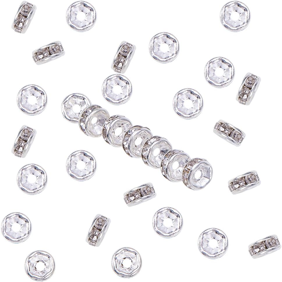 NBEADS 200 Pcs 5mm Sparkling Crystal Spacer Beads, Grade A Silver Plated Clear Crystal Rhinestone Round Rondelle Spacer Beads for Jewelry Bracelets Making Decorations