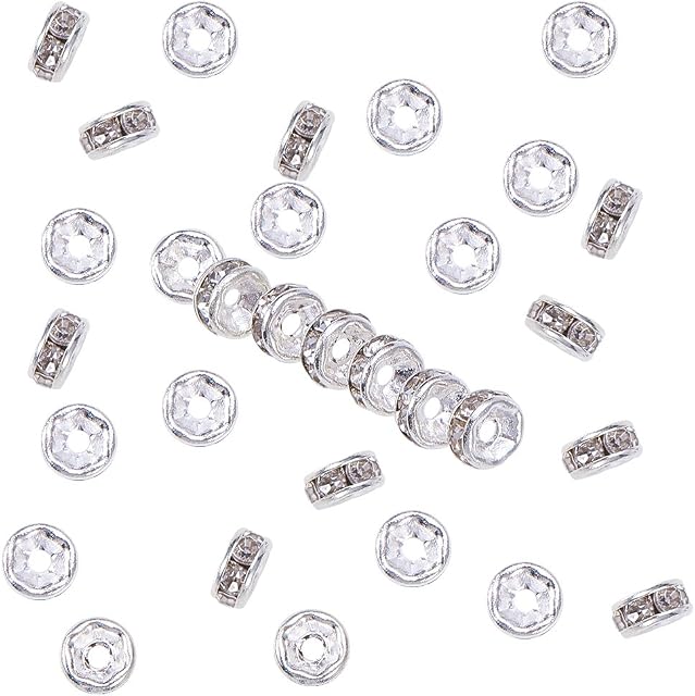 NBEADS 200 Pcs 5mm Grade A Silver Plated Clear Crystal Rhinestone Round Rondelle Spacer Beads for Jewelry Making