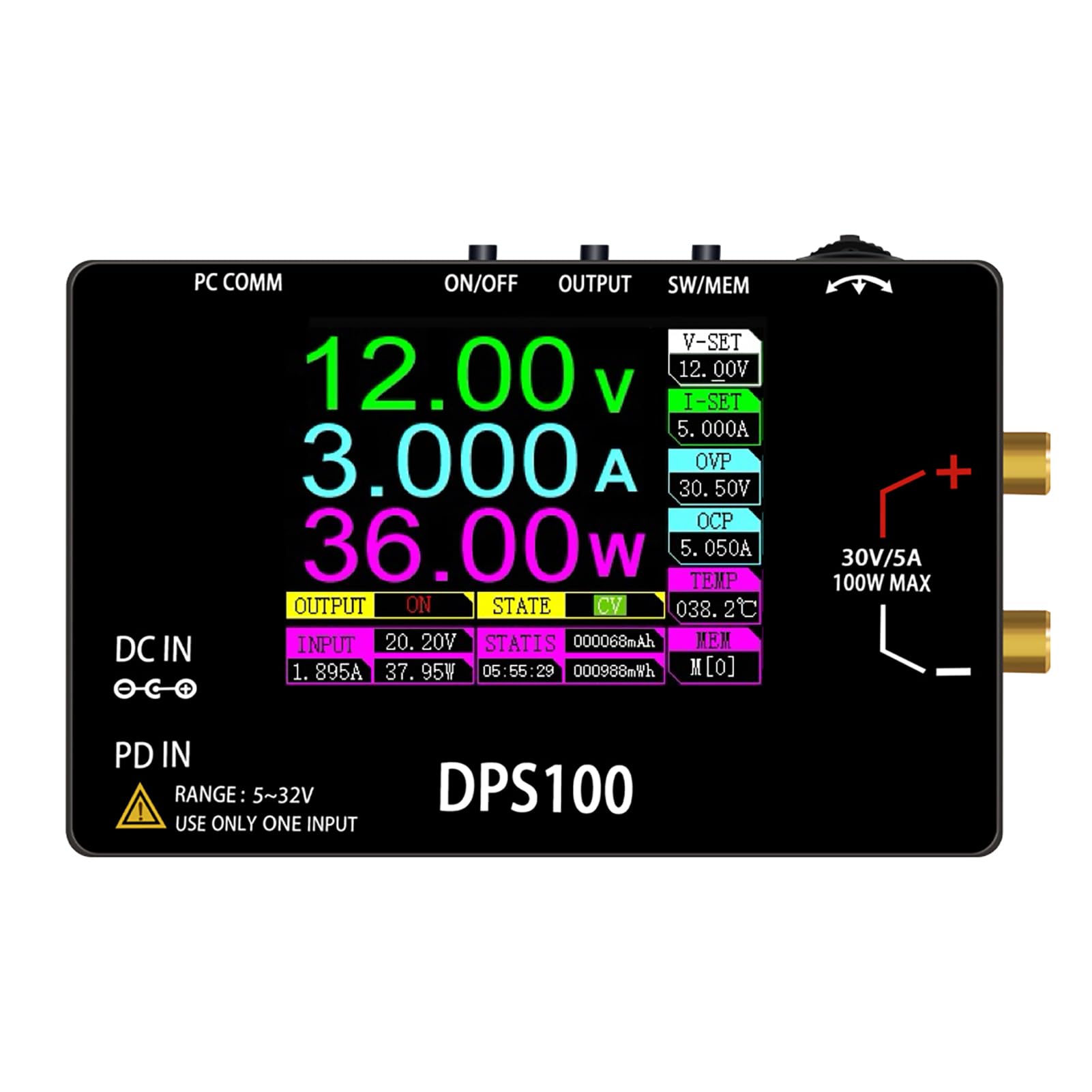 Mingzhe Alimentatore Regolabile da 100 W 30 V 5 A con Display da 2,4 Pollici Portatile per Testare e Caricare Dispositivi 1 unità