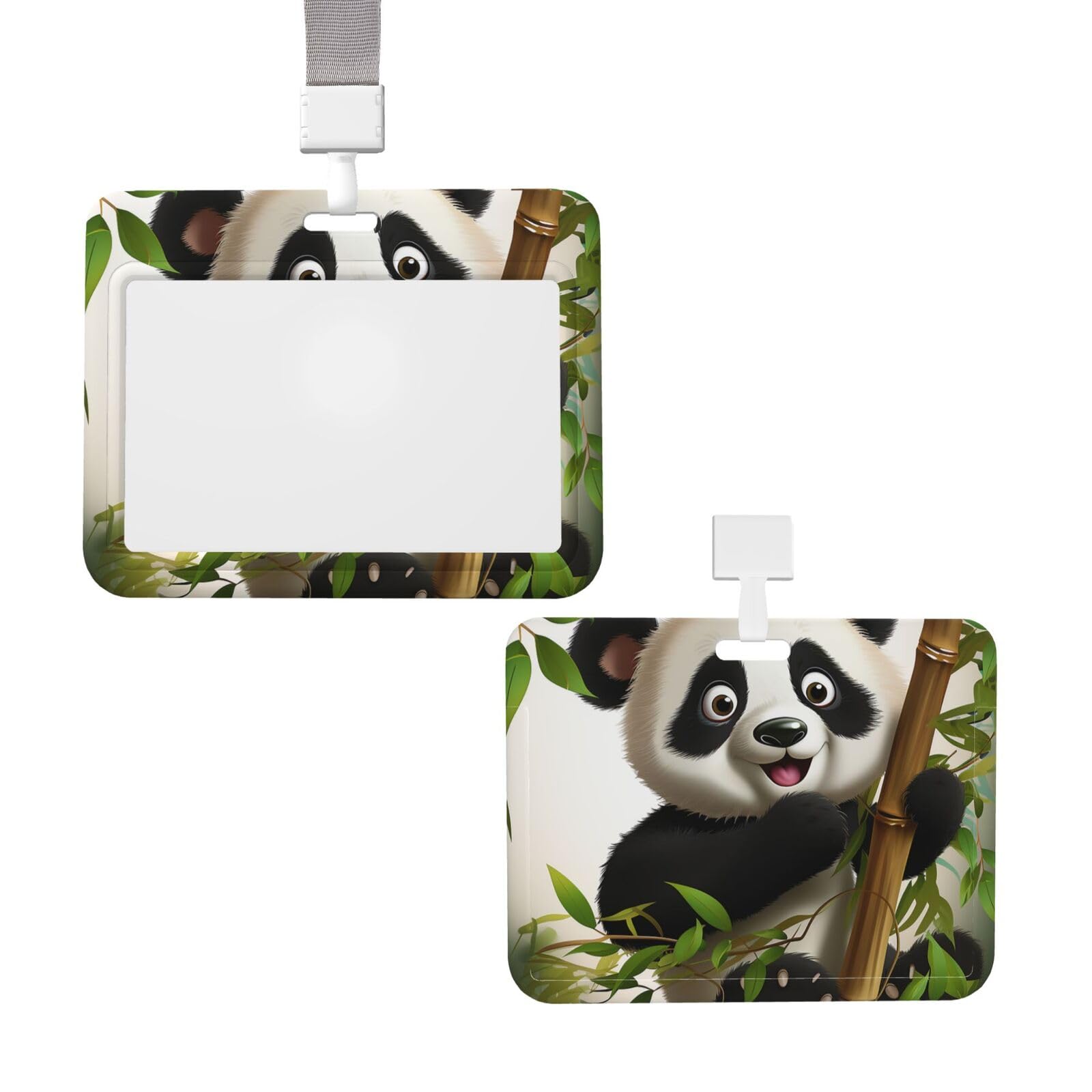 Panda ID-kaarthouder met intrekbaar koord, harde hoes met schuifdeksel