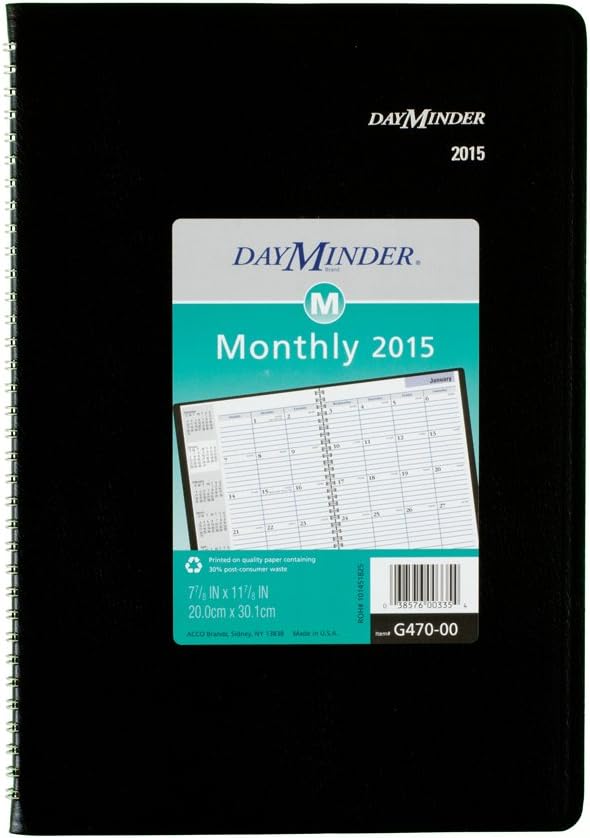 DayMinder Monthly Planner 2015, Wirebound, 7.88 x 11.88 Inch Page Size, Black (G470-00)