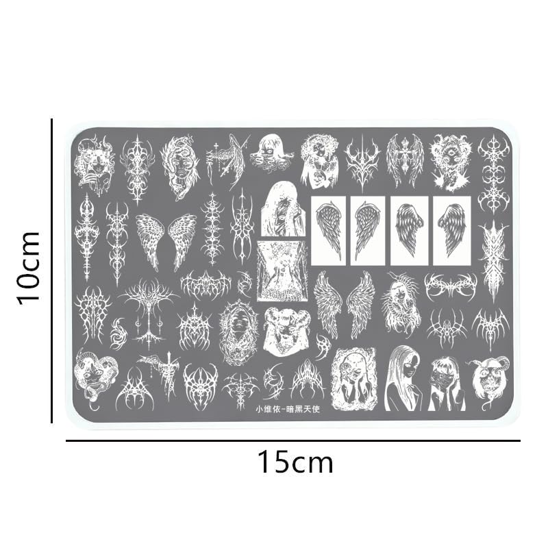 Gothic Dark Angel Nail Art Stamping Plate, Wings and Demon Designs, Transfer Template, 15cm x 10cm