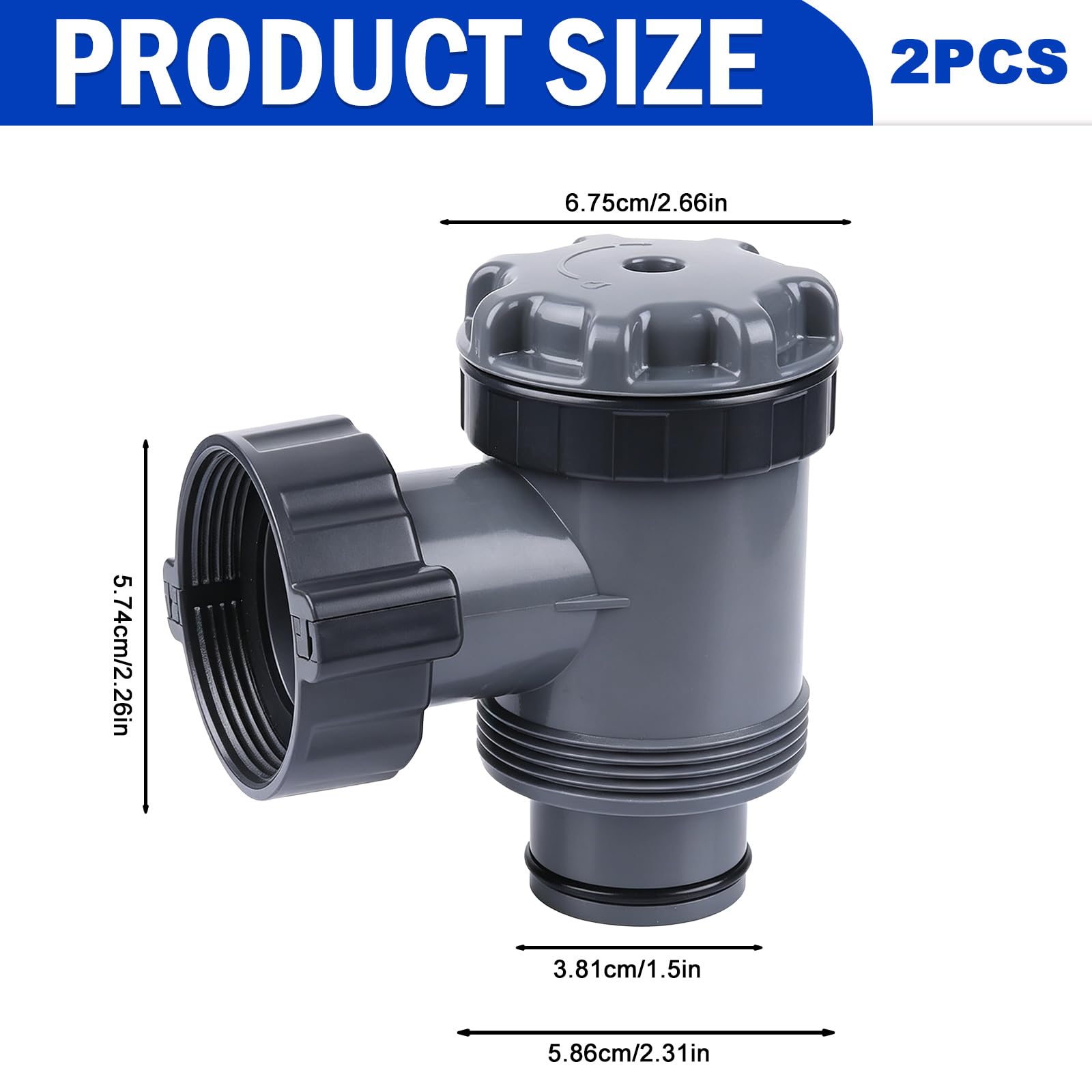 2 Stück Pool Absperrhahn 38mm, Schwimmbad-Filterpumpe, Pool Schlauchverbinder 38mm, Einlass/Auslass Ventil für 1-1/2 Zoll Schlauch, Kolbenventilanschluss für Oberirdische Pools und Poolpumpen