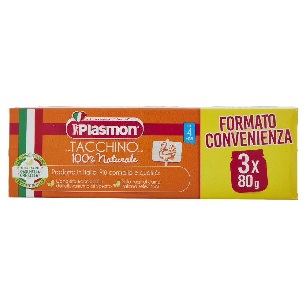 Plasmon Omogeneizzato di Tacchino, Confezione da 3x80g - Totale 240 gr