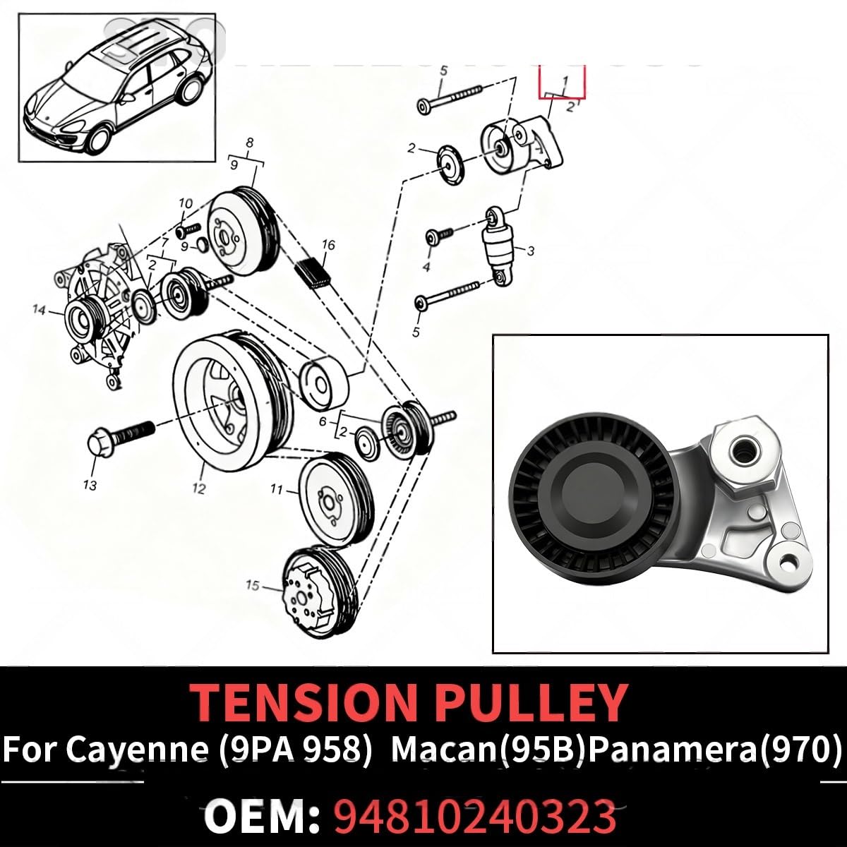 Do 2009-2018 Do 970 2015-2018 Do 95B | Rolka napinająca OEM 94810240323 94810240322