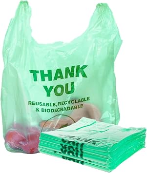 T-Shirt Shopping Bags, Green Thank You, 11.5 x 6.5 x 22 in, 13 Micron, 500 Count Bulk, Grocery & Retail Carry-Out Bags