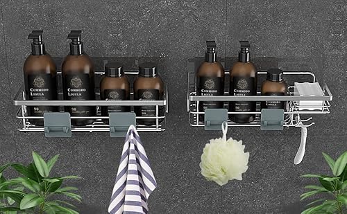 Nieifi Shower Caddy With Built In Soap Holder Dish With Hooks, Shower Shelf Organizer Basket Rack Storage Rustproof Adhesive Washroom Bathroom Shelves, Drill Free 2 Pack #TOP1