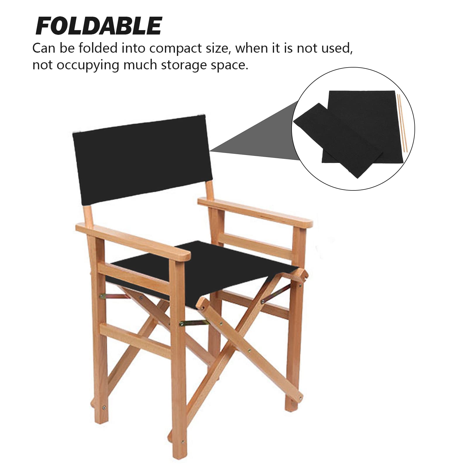 WMLBK Directors Chair Covers, Durable Replacement Seat Cover Canvas for Directors Chair, Casual Home Movie Director Chair Stool Protector (Black) - Image 2