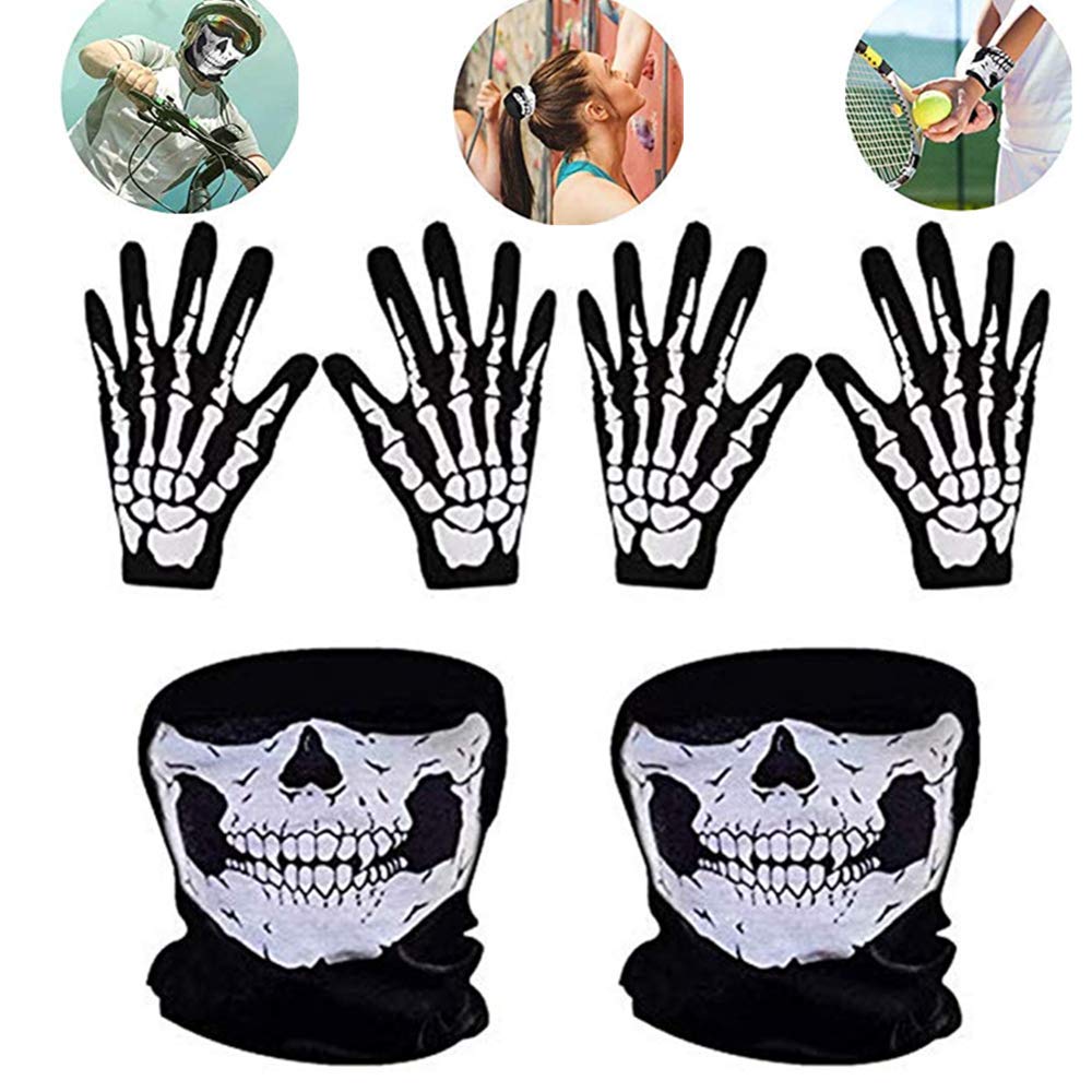 WUWYOUWL Skull Face Mask and White Skeleton Gloves Bones Balaclava Christmas Ghost Gloves for Adult Men Women Halloween Dance Party