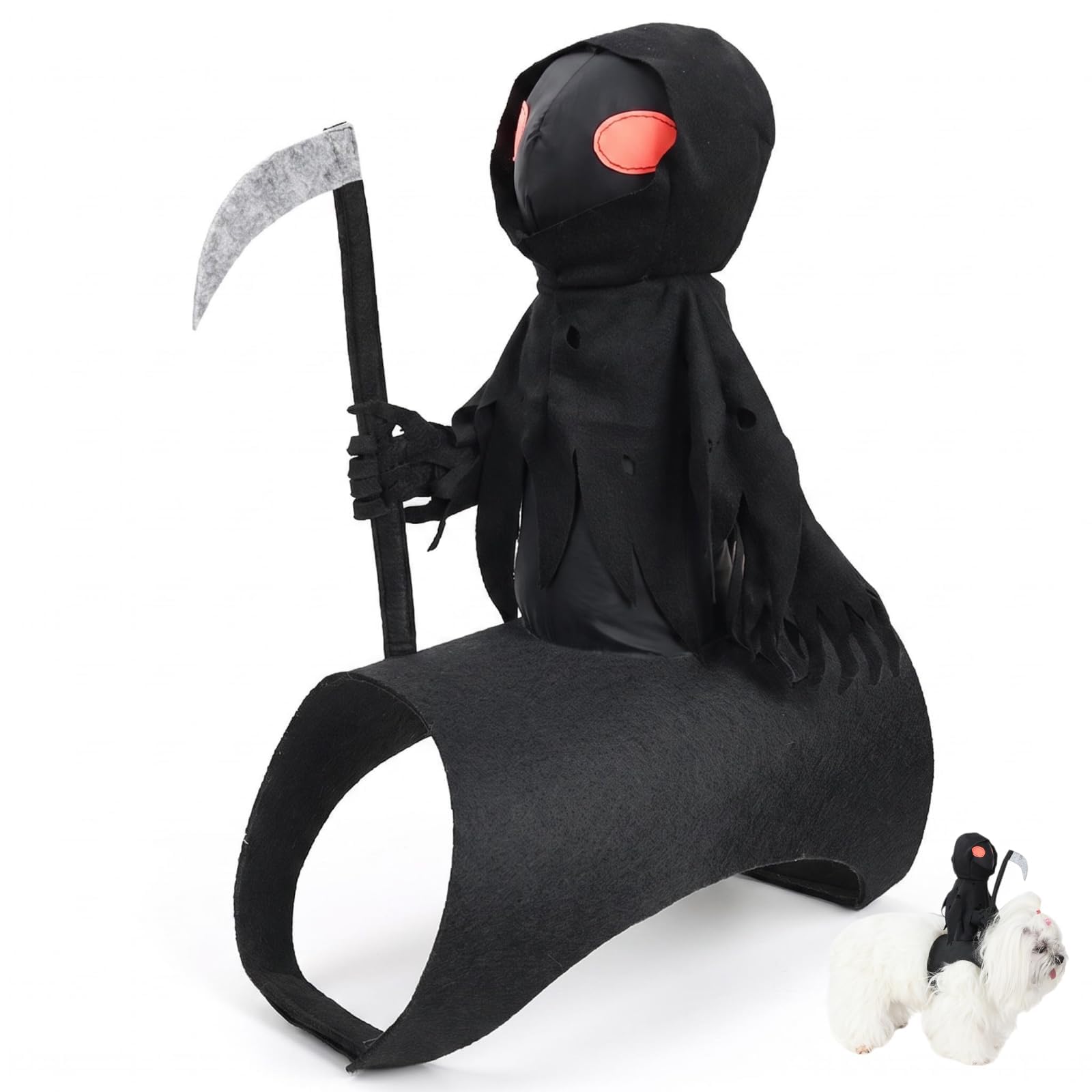 Dog Halloween Grim Reaper Rider 3D Costume, Magic Tape Fastened Cosplay Outfit, Adjustable Fit for Small Medium Large Dogs & Cats, Fun Apparel for Party Festivals and Casual Wear，S