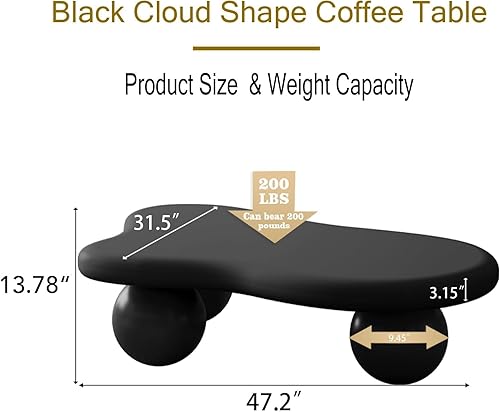 Miniatura 2 de Mesa de centro de nube de 47 pulgadas para sala de estar, mesa de centro irregular moderna, mesas de centro bajas abstractas, piedra sintética,