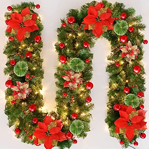 Guirlande Noel, Guirlande de noël avec des lumières, Guirlande Noel Sapin de 2,7 m,200 succursales, Escalier de Jardin Cheminée Guirlande de Décoration de Noël Cover