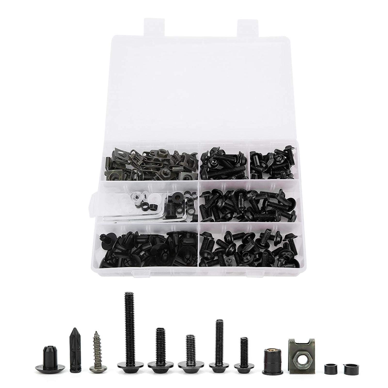 198-bolt fairing kit M5/M6 screws, nuts and windshield fastening clips (universal, silver)