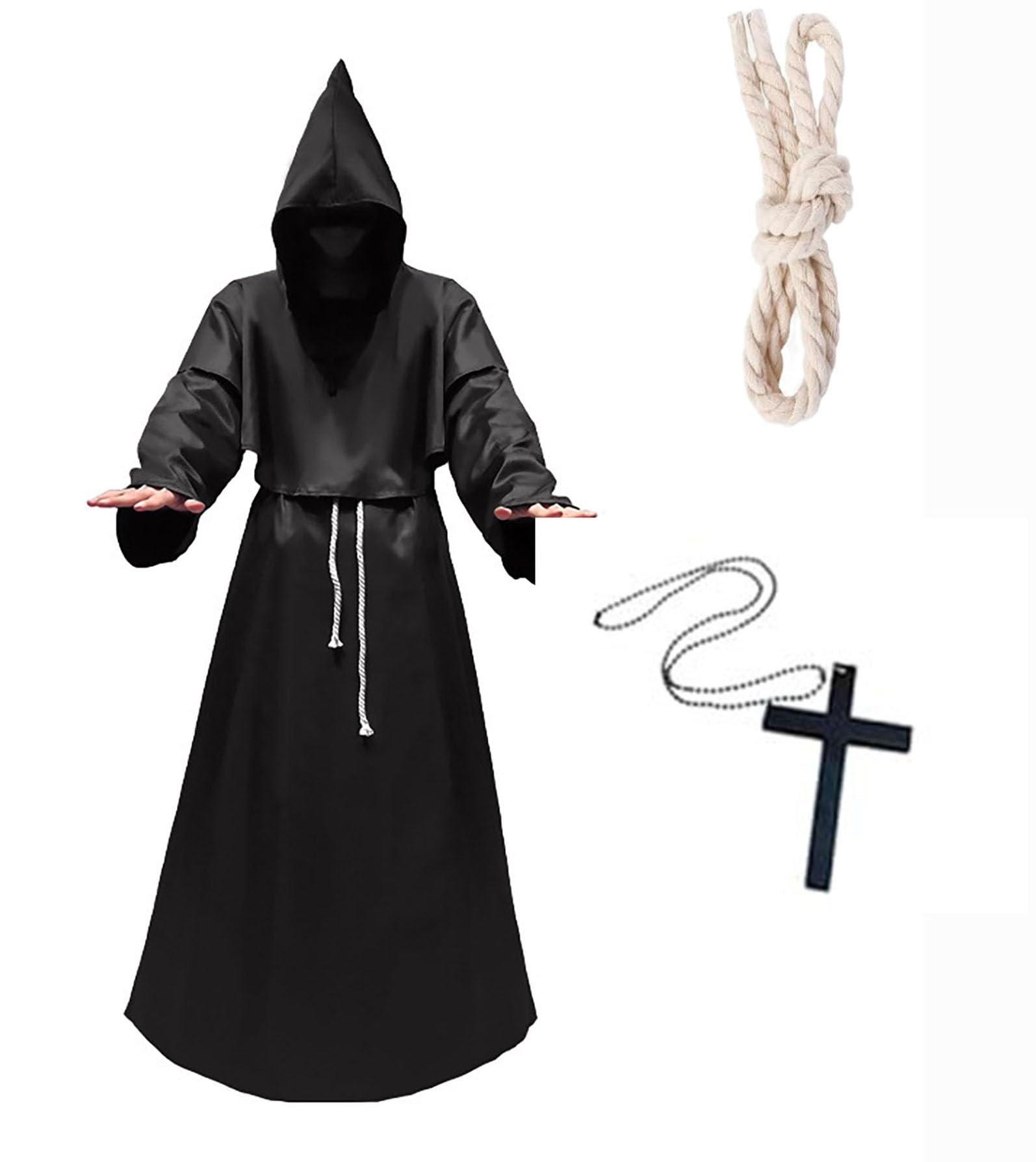 Disfraz de monje para hombre, disfraz de monje de sacerdote, disfraz de Halloween, cosplay, bata medieval, capa con capucha para adultos