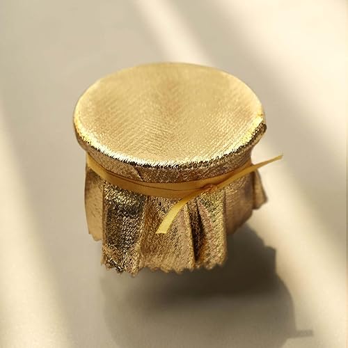 Miniatura 6 de Efavormart - Paquete de 6 fundas redondas de tela coja dorada metálica de 6 pulgadas para frascos de fiesta con cuerda de corbata de satén,