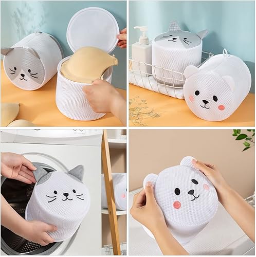 Miniatura 8 de Cabilock 2 bolsas de malla para ropa sucia bolsa de lavado de lencería delicada bolsa de lavado con brasier de gato de dibujos animados bolsas de