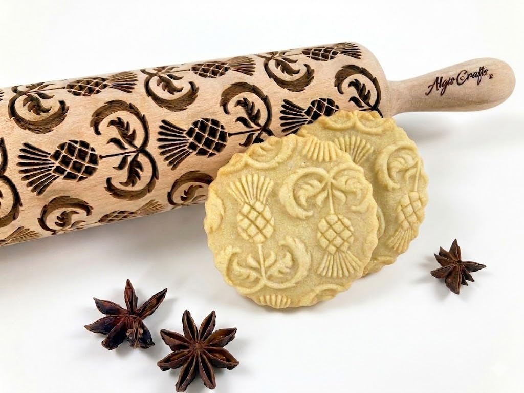 CARDO Mattarello Legno Goffrato | Mattarello Inciso | Rullo per Biscotti e per Modellare | Mattarello Decorativo per Biscotti di Algis Crafts