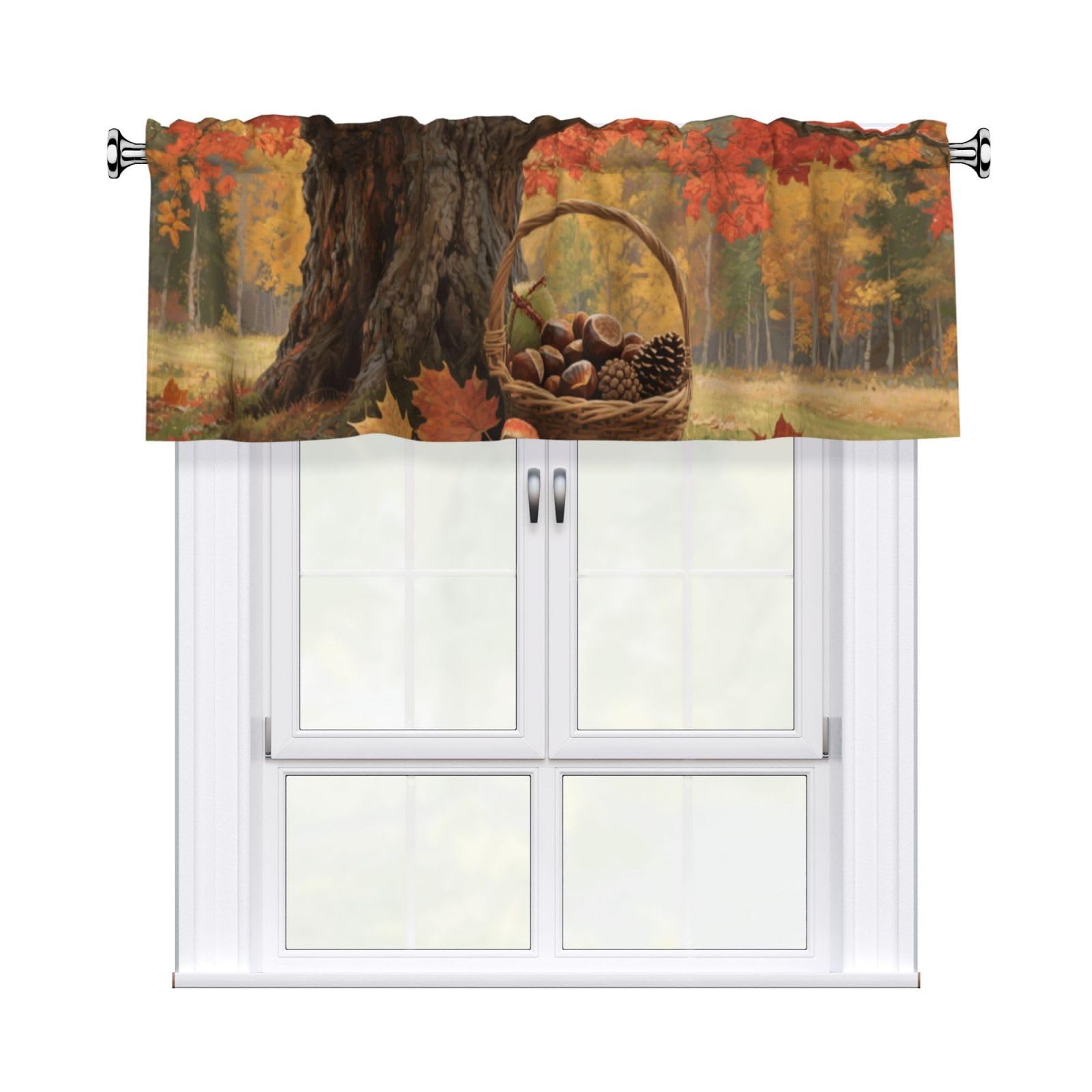 FekiLoot Autumn Fall Harvest Maple Curtain Valance for Windows, Kitchen Window Valances Rod Pocket Window Treatments Short Curtains Drapes for Bathroom Bedroom Cafe Decor 54x18inch 1 Panel