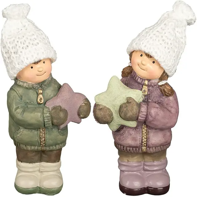 Winterkinder Deko-Figuren Set - 2 Stück, 15 cm hoch für Weihnachtsdekoration