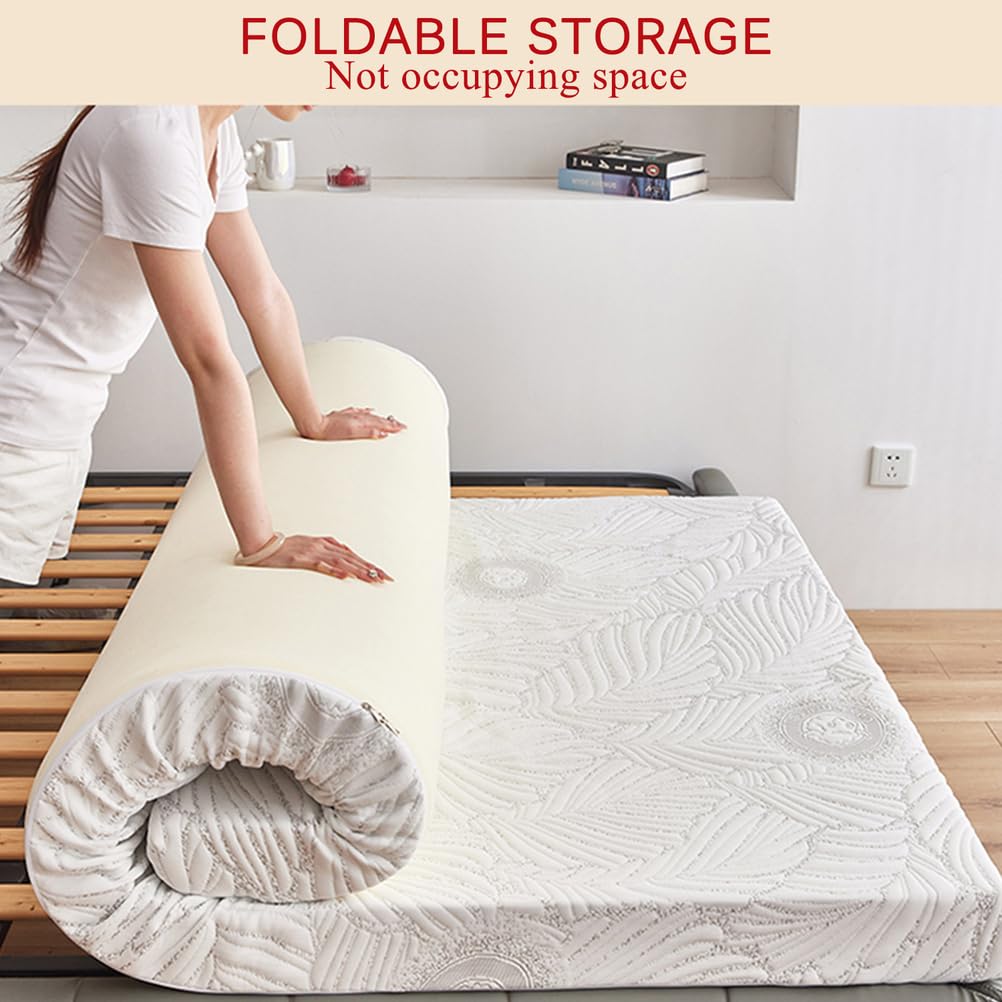 Whiteb/5cm,200x240cm, Memory Schaum Japanische Bodenmattratze Topper Dicke 5Cm / 8Cm / 10Cm Futon Matratze Pad Mit Abdeckung Jacquard-Stoff Stricken Schlafmatte Tatami-Pad