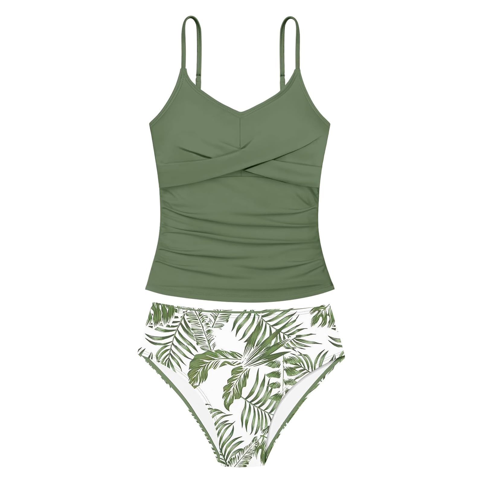 Generisch Maillot de bain 2 pièces pour fille - froncé - Tankini à fleurs - 8-14 ans