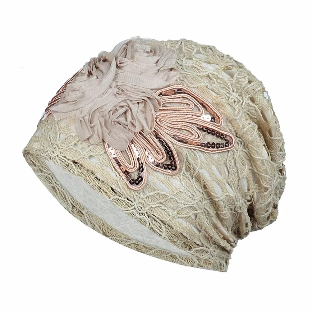 Plancholo Women's Green Chemo Turban Flower Beanie Cap Lace Pleated Hair Loss Hat Cancer Headwear For