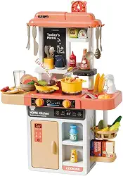 Cozinha Infantil de Brinquedo Compacta com Acessórios, Sai Água e Som
