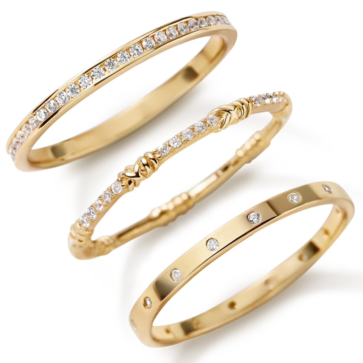 3PCS 18k Gold Plated Croissant Braided Twisted Signet Chunky Dome Ring Stacking Band for Women Jewelry Minimalist Statement Ring