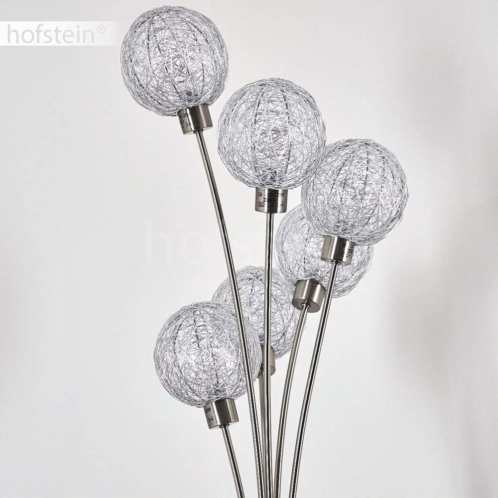 Stehlampe Bernado stufenlos dimmbar, Stehleuchte Nickel-matt/Silberfarben, 6-flammig, G9, mit 6 Drahtkugeln, Bogenlampe für Wohnzimmer, Schlafzimmer, Flur, mit Fußschalter am Kabel, ohne Leuchtmittel