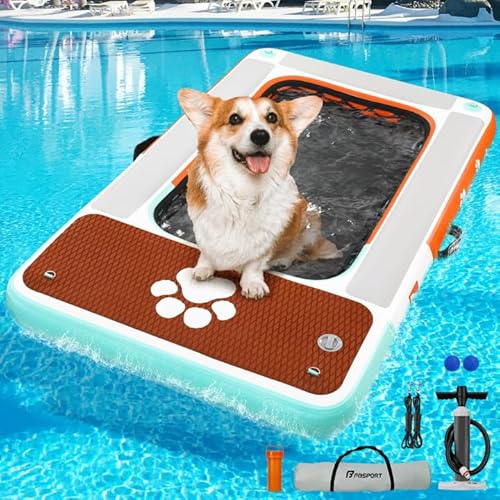 FBSPORT Hunde wasserspielzeug,Pool Rampe für Hunde,Pool Dock Hund,Hundeschwimmplattform, Aufblasbare Hundeschwimminsel für Pool, Seen, Boote und Meer, rutschfeste Eva-Schwimmdock