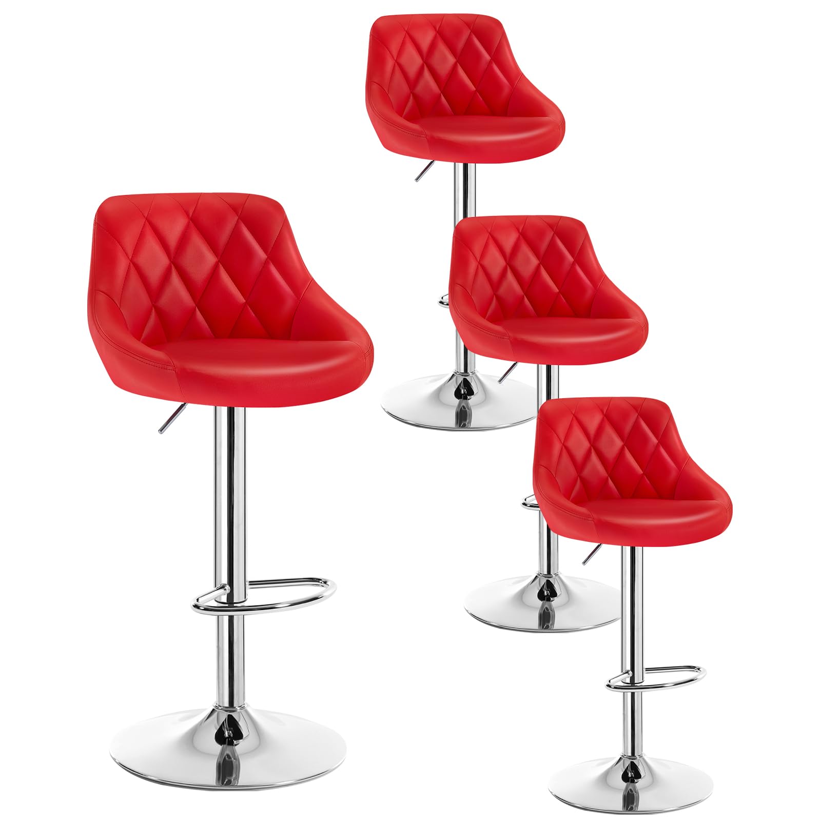 WOLTU Set of 4 Bar Stools with Backrest, Height Adjustable Kitchen Stool Swivel Chairs, Synthetic Leather, Red The Forest Stewardship Council
