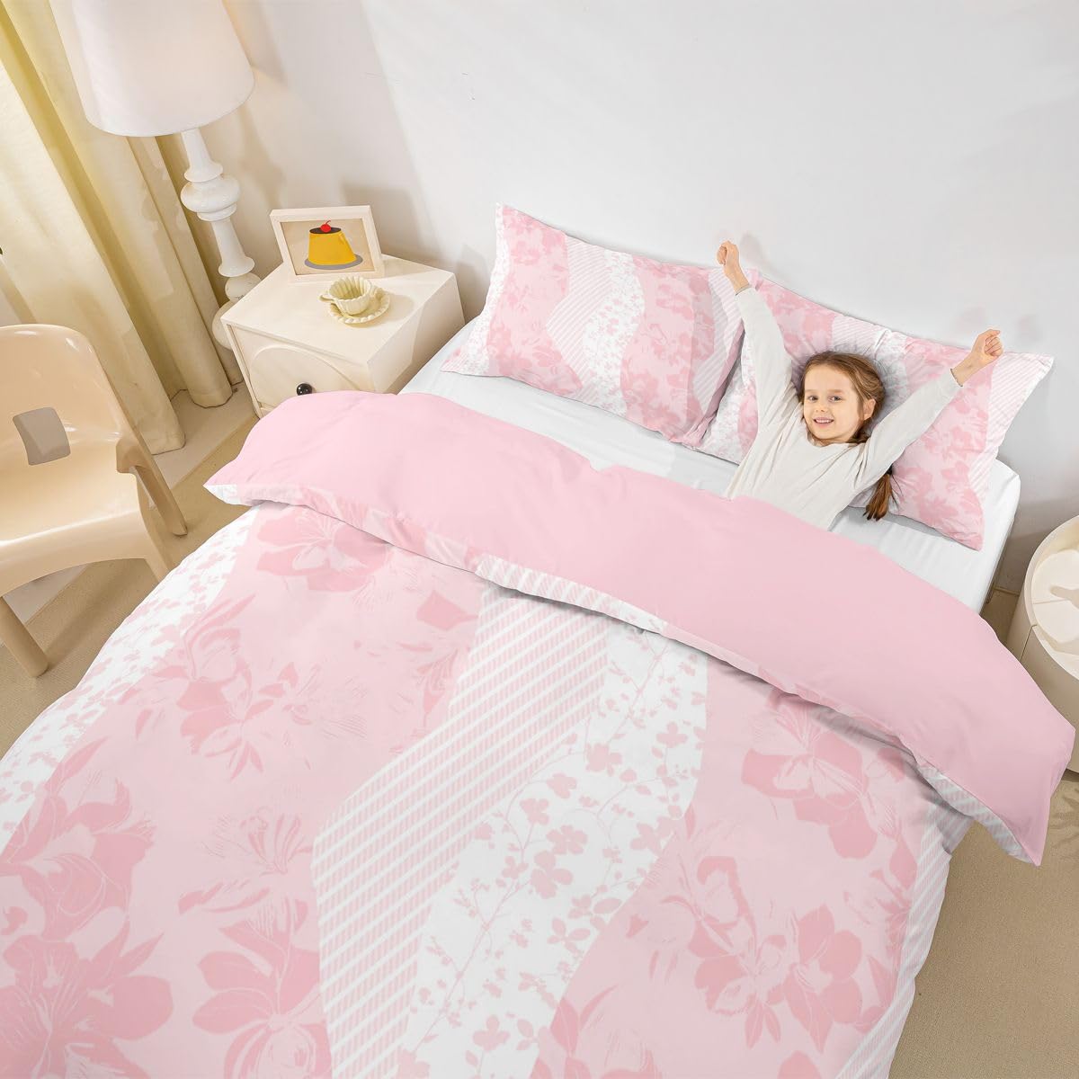 Homewish Geometryczny super king poszewka na kołdrę kwiatowy zestaw pościeli dla dorosłych nastolatków kobiet kwiat patchwork fioletowy retro poszewka na kołdrę abstrakcyjne płatki różowe zestawy