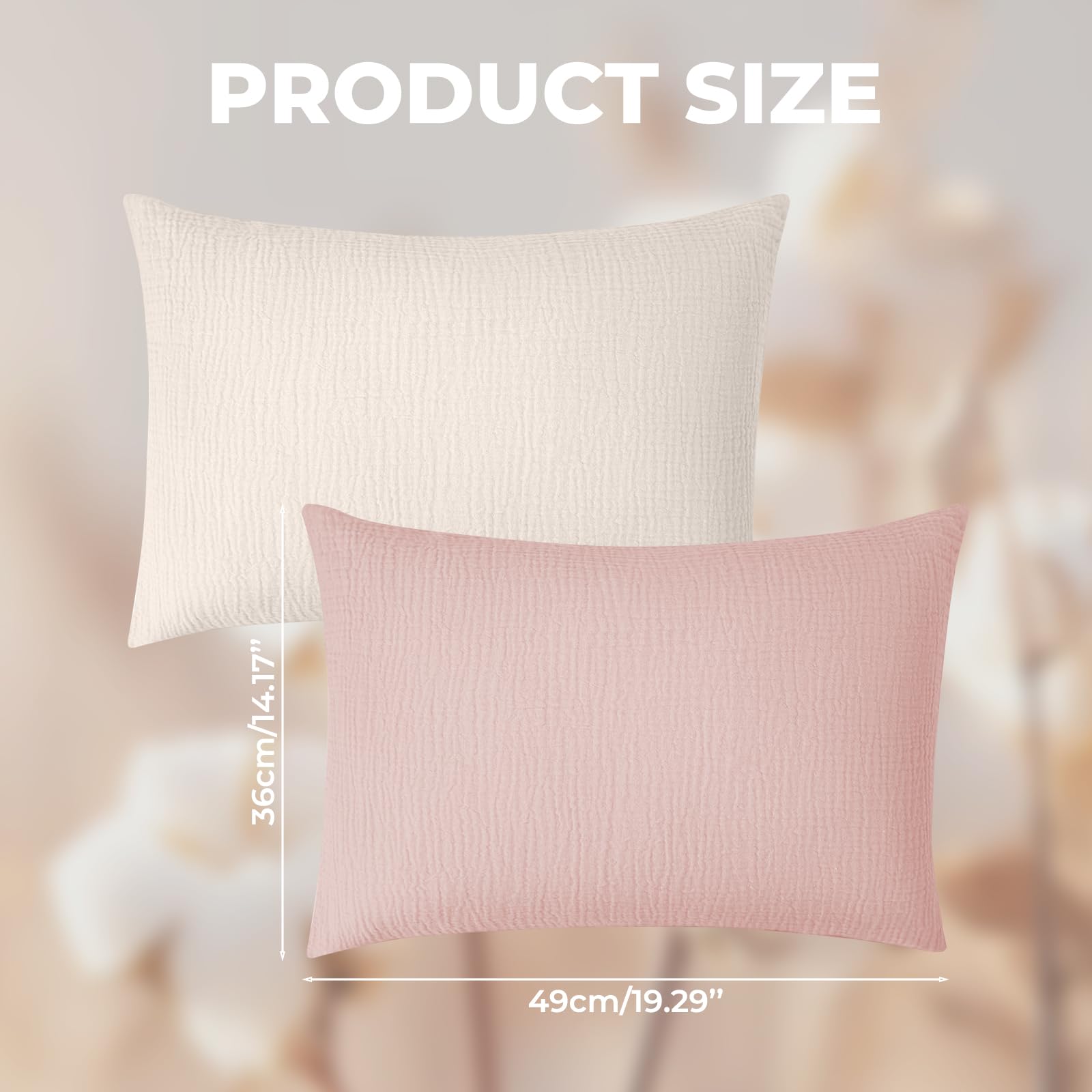 2 Pcs Toddler Pillow Cases Cotton Muslin Soft Breathable Toddler Pillow Cases Protectors for Baby Kids, Sand Red, Beige, 15×19 inch - Image 2