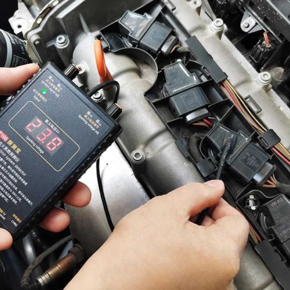 Testador del sistema de encendido del automóvil T100 Analizador de bobina de encendido 0-50kV Detector de tensión de chispa para motores portátiles de 12V 24V y gas natural