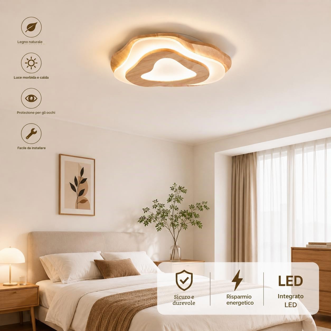 Plafoniera LED Legno Dimmerabile 35W Ø40CM, Lampada da Soffitto LED Moderna con Telecomando, Plafoniera Rovere Regolabile 3000K-6000K, 2800lm con Memoria e Luce Notturna per Soggiorno Camera da Letto | 3000K-6000K CCT, 10%-100% dimmerabile, luce notturna,
