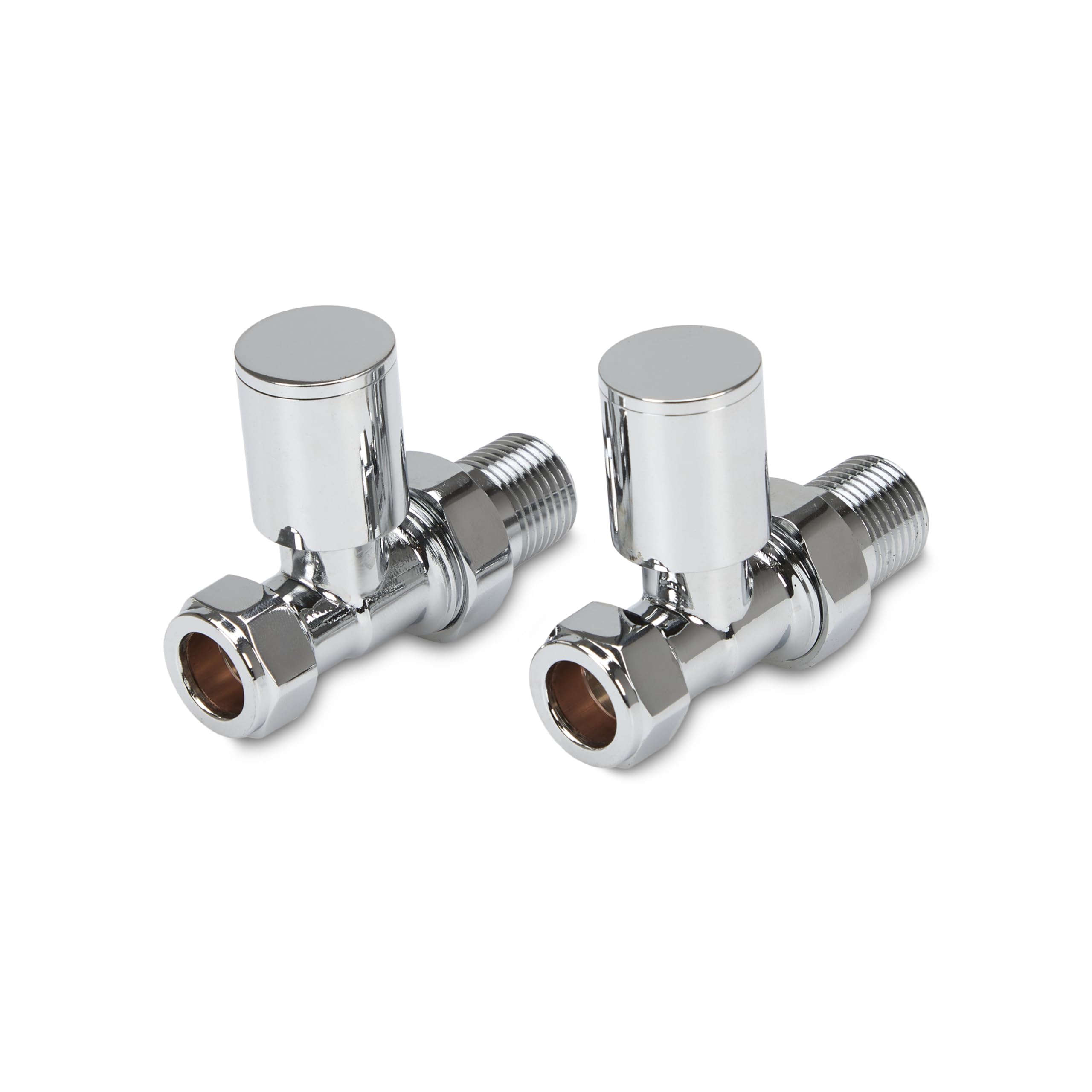 LavaTap Radiator Valves Pair 15 mm – Manual Radiator Valve Set for Central Heating – Durable Brass – Compatible with Standard UK Radiators and Heating Systems (Chrome, Straight)