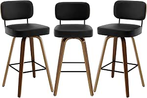 Bekrvio Swivel Counter Height Bar Stools Set Of 3, Faux Leather Kitchen Stools