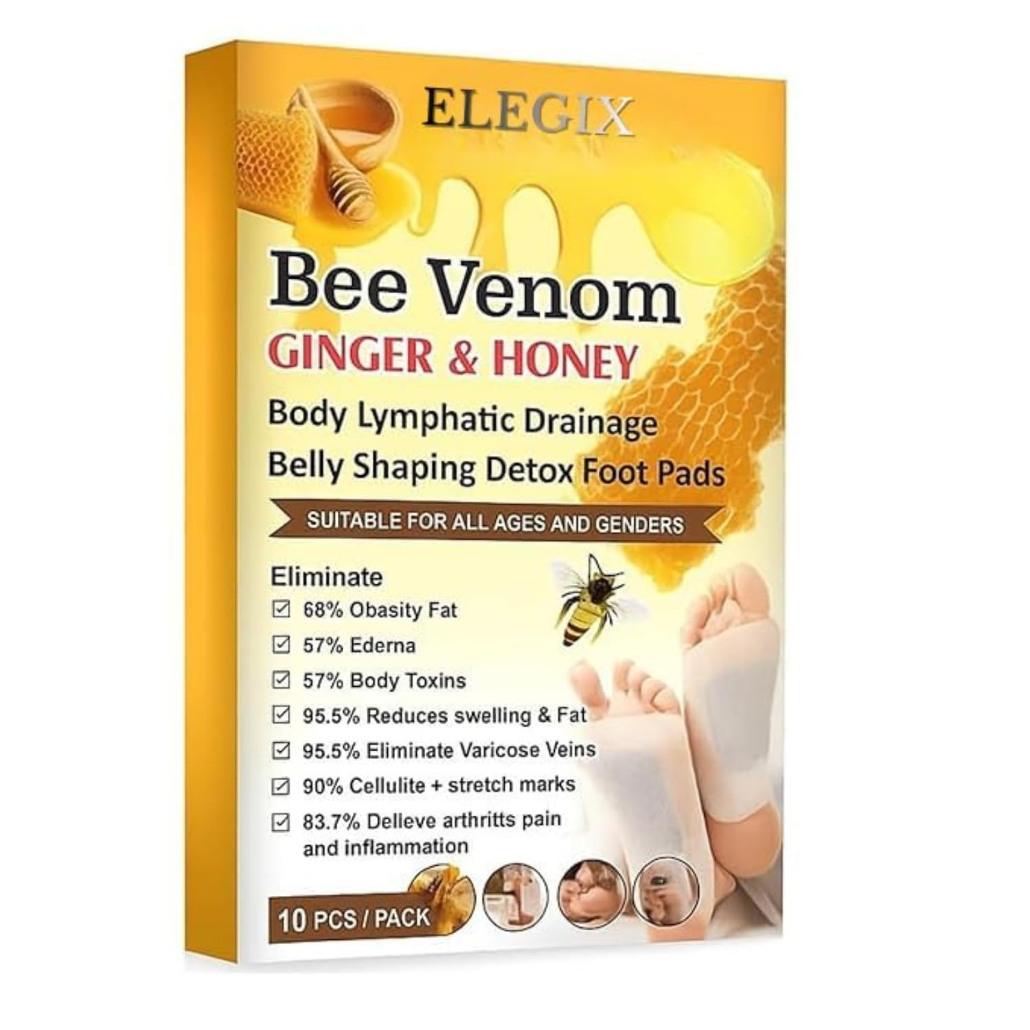 New Bee Venom Foot Patche Stress Relief Detox Patch Solution Ginger Belly Drainage Lymphatic Drainage, Cleansing Toxin Remover Foot Pads Deep Sleep Patch For Men & Women (10)
