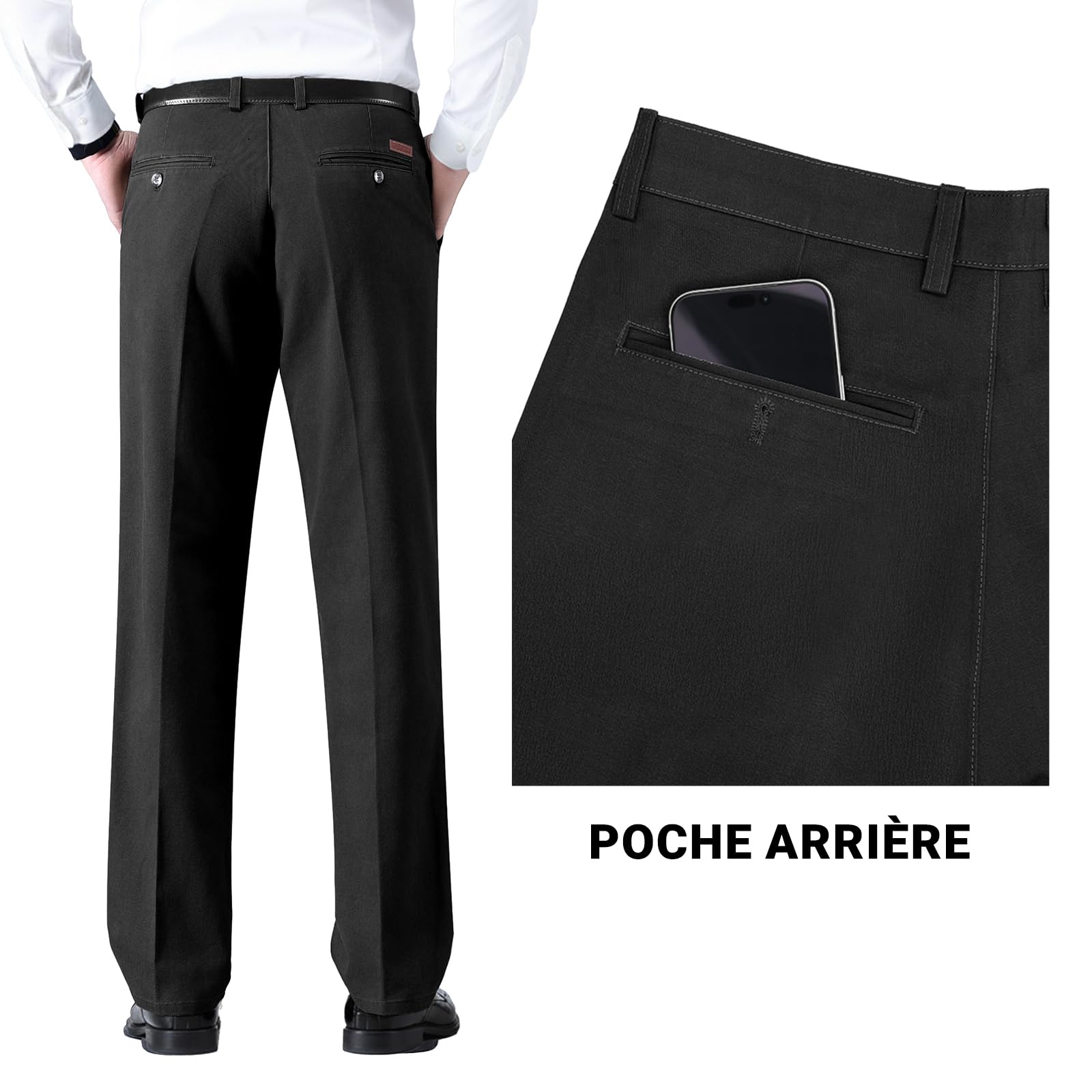 Pantalon Homme Habillé en Coton Anti-Rides Tube Droite | Pantalon Homme Extensible et Infroissable Coupe Classique