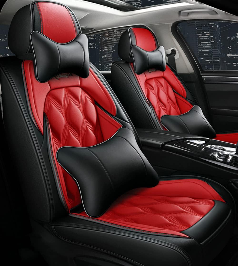 Zswpyq 5 Car Seat Covers Full Set, Faux Leatherette Automotive Vehicle Cushion Cover Front Rear Full Set Car Seat Covers Breathable Car Interior Set,Red ~ Luxury