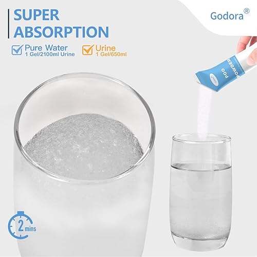 Miniatura 2 de Godora 30 paquetes de polvo de gel de orina portátil respetuoso con el medio ambiente, gel de inodoro portátil y de rápida absorción, gel de orina
