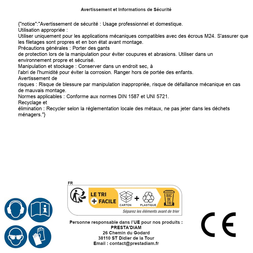 10 dadi ciechi M24 mm, DIN 1587, UNI 5721, in acciaio inox A4, D-Work