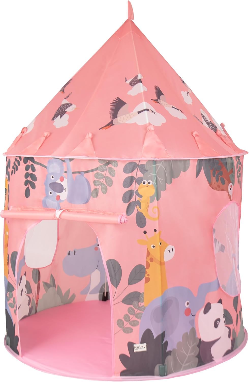 Pink Kids Pop Up Tent Outdoor Safari Animal Design, 135cm x 100cm, Pink Kids Play Tent, Adventure Indoor & Outdoor Toys Foldable, Play Den Ball Pit Garden Toys For Toddler Girls & Children