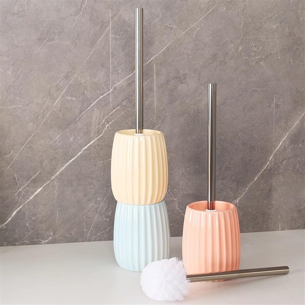 Cepillo para Inodoro Escobilla de baño de pie con Base, Mango de Cepillo de Acero Inoxidable, escobilla de baño con Textura de líneas Verticales de cerámica Cepillo de baño