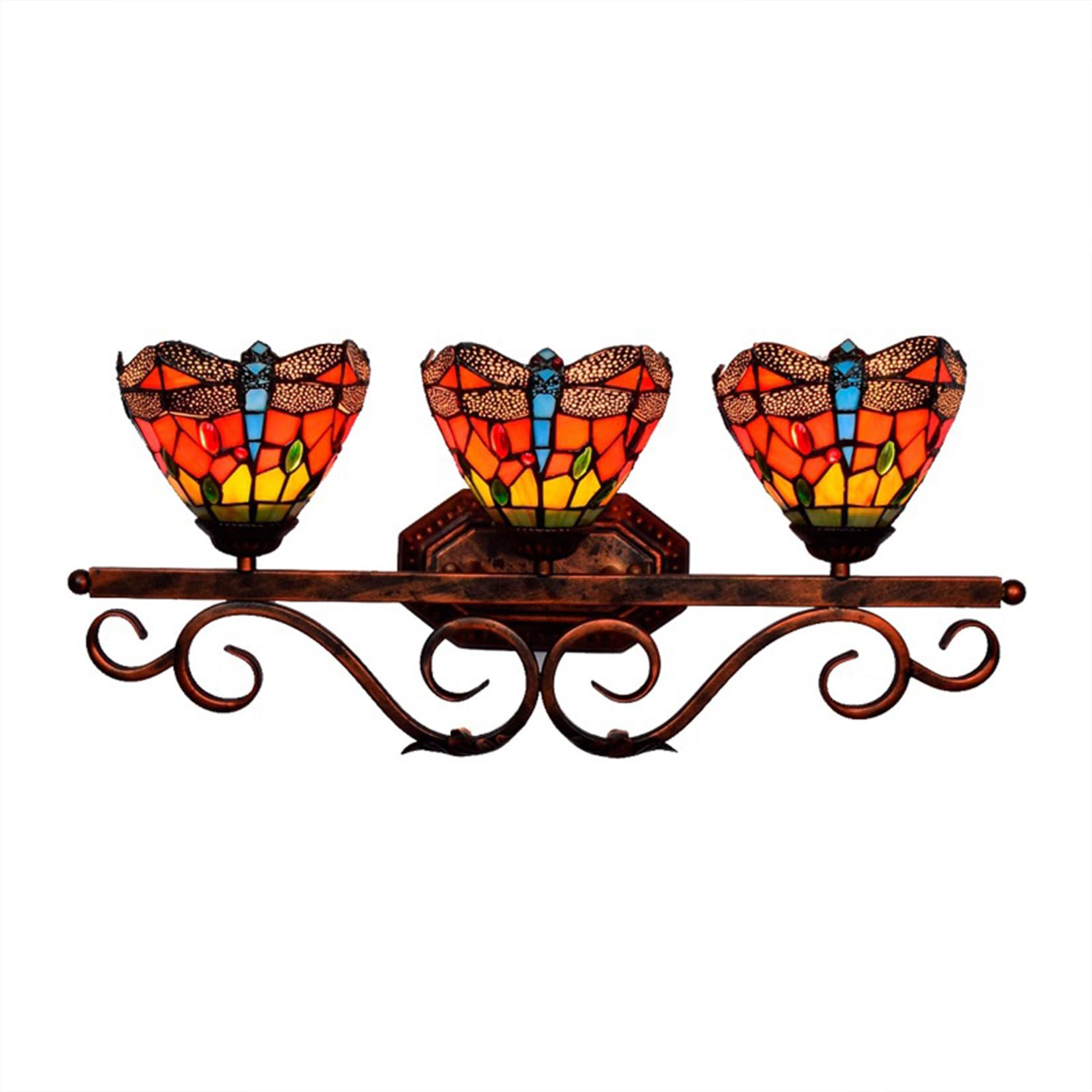 NHPJFDC Tiffany Style Wall Sconce,3 Lights Bathroom Lighting Fixtures with Coloured Glass Lamp Shade, Indoor Sconces Wall Lighting for Bathroom Dressing Room Entryway,5.9inch(15cm)