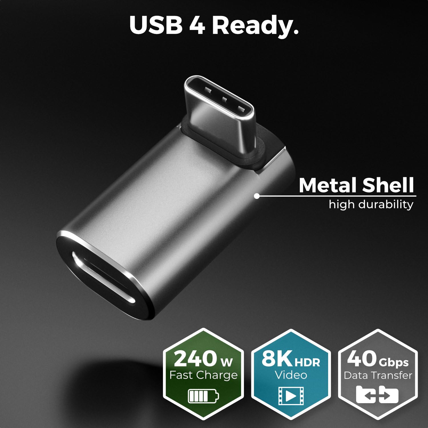 Sonero USB C Stekker Op 90 Hoek Bus  1 , Adapter, 40 Gbps, 240 W, 8 K60 Hz Aluminium Behuizing Zwart 752714024