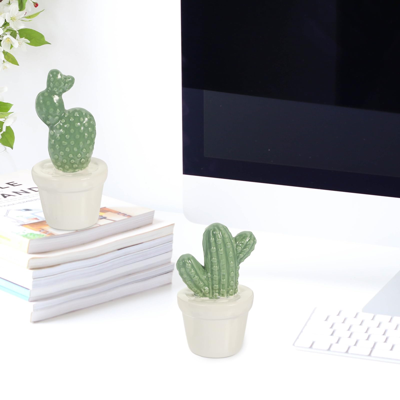 2 Statue Cactus In Ceramica - Decorazione Finta Per Desktop E Casa - Foto 7