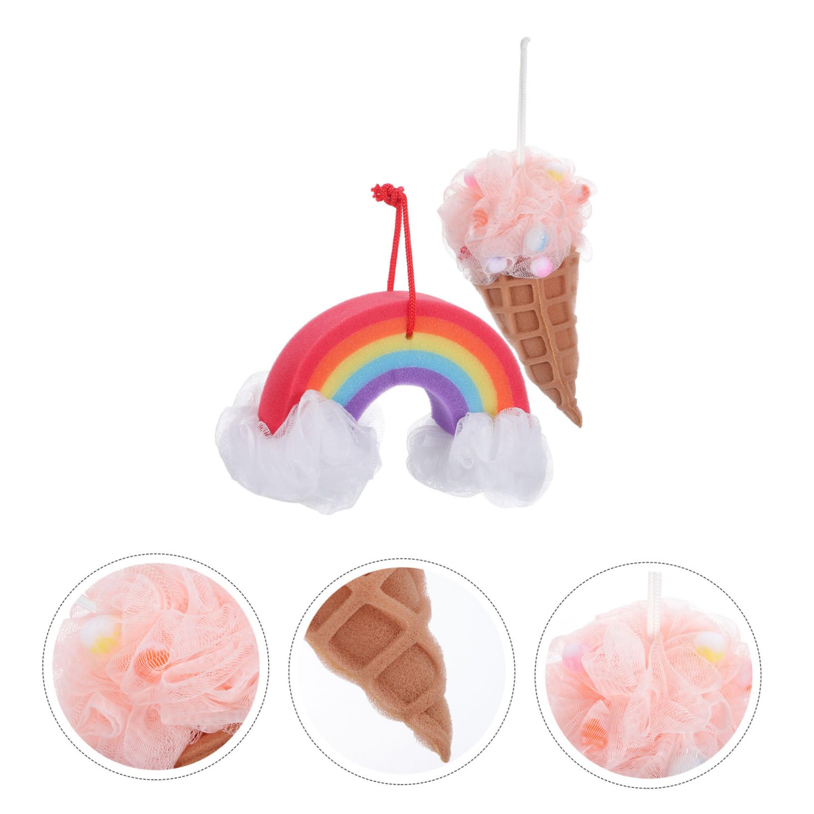Beaupretty 4piezas Esponja De Forma De Helado Set De Bolas De Baño De Colorida Rainbow Esponjas Exfoliantes Para Bebés y Baño Divertido y Espumoso