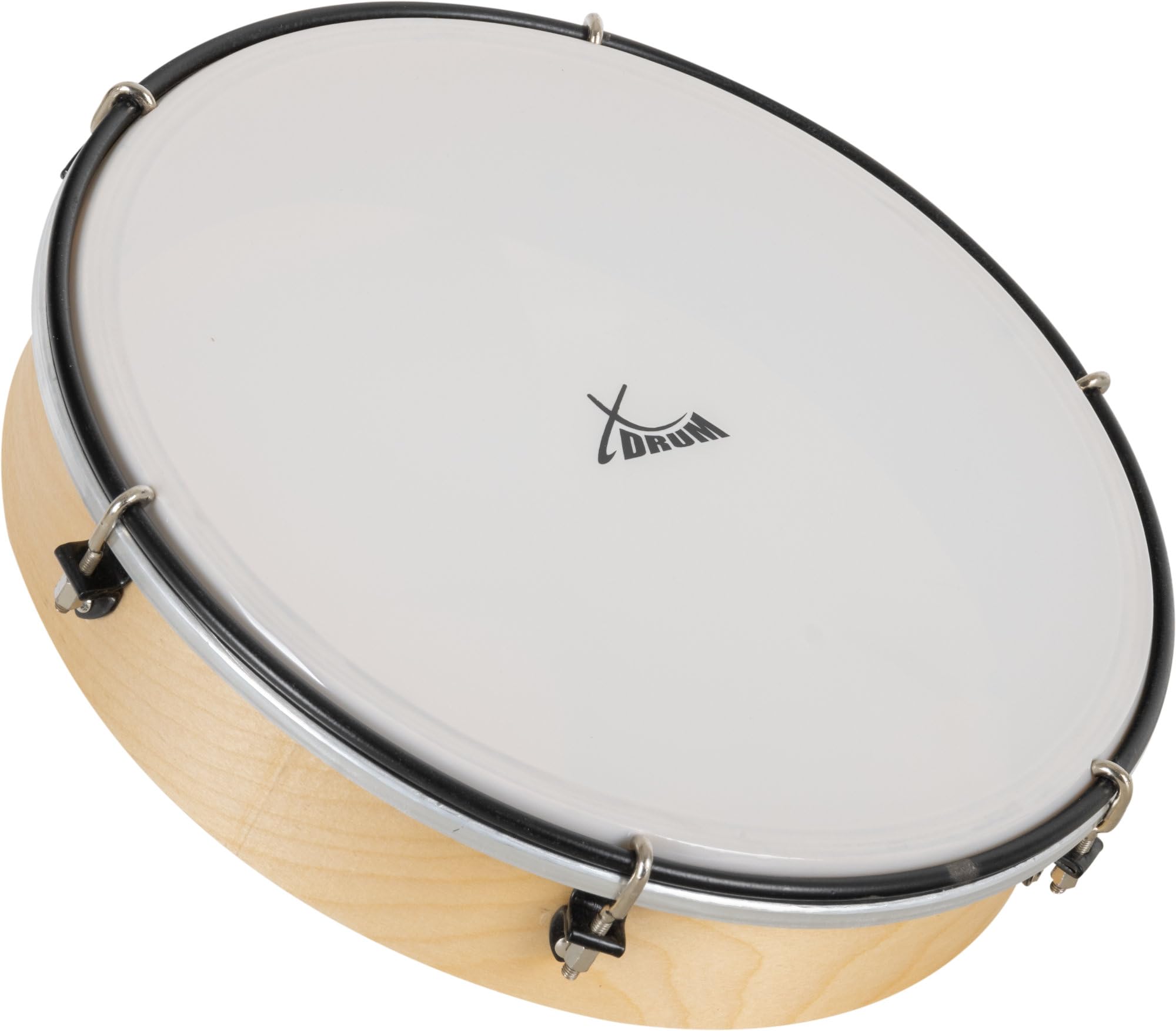 XDrum HTM-10K Tambourin 10" avec Peau Synthétique, Diamètre: 10" (25 | 4 cm), Peau en polyester robuste, Cadre en érable, 6 crochets de tension pour accorder le tambourin, Poignée ergonomique