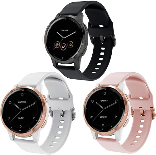 Paquete de 3 correas de reloj compatibles con Garmin Vivoactive 4SVenu 2S  Venu 3SVivomove 3S, 0.71 pulgadas, correa de repuesto de silicona suave